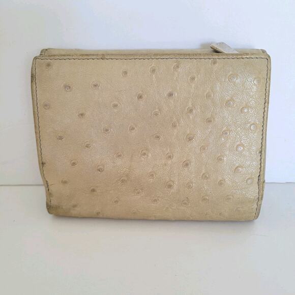 Furla Italian Trifold Wallet Medium Ostrich Leather Gray Designer Compact Logo - Picture 2 of 11